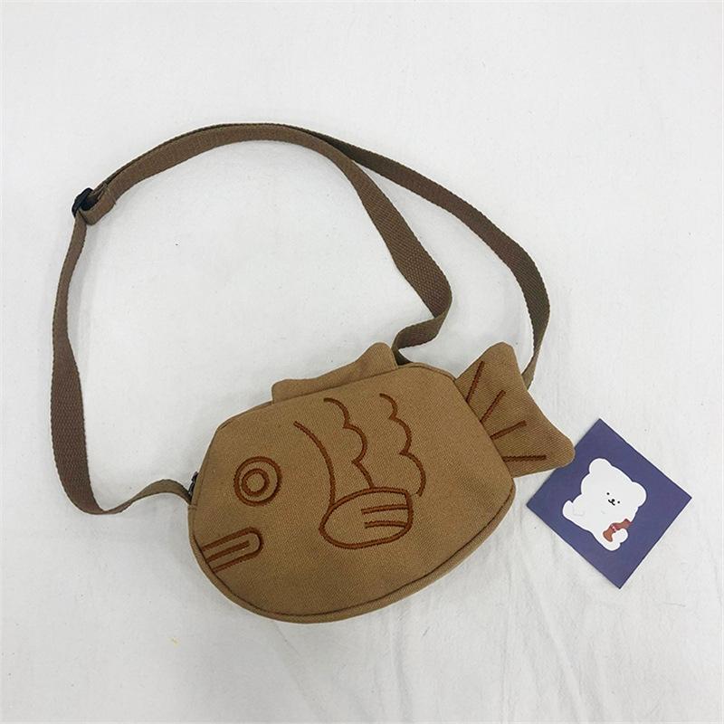 Cute Canvas Messenger Bag Korean Style Embroidery Creative Cartoon Ugly Fish Shape Shoulder Bag For Women Purse Messenger Bags