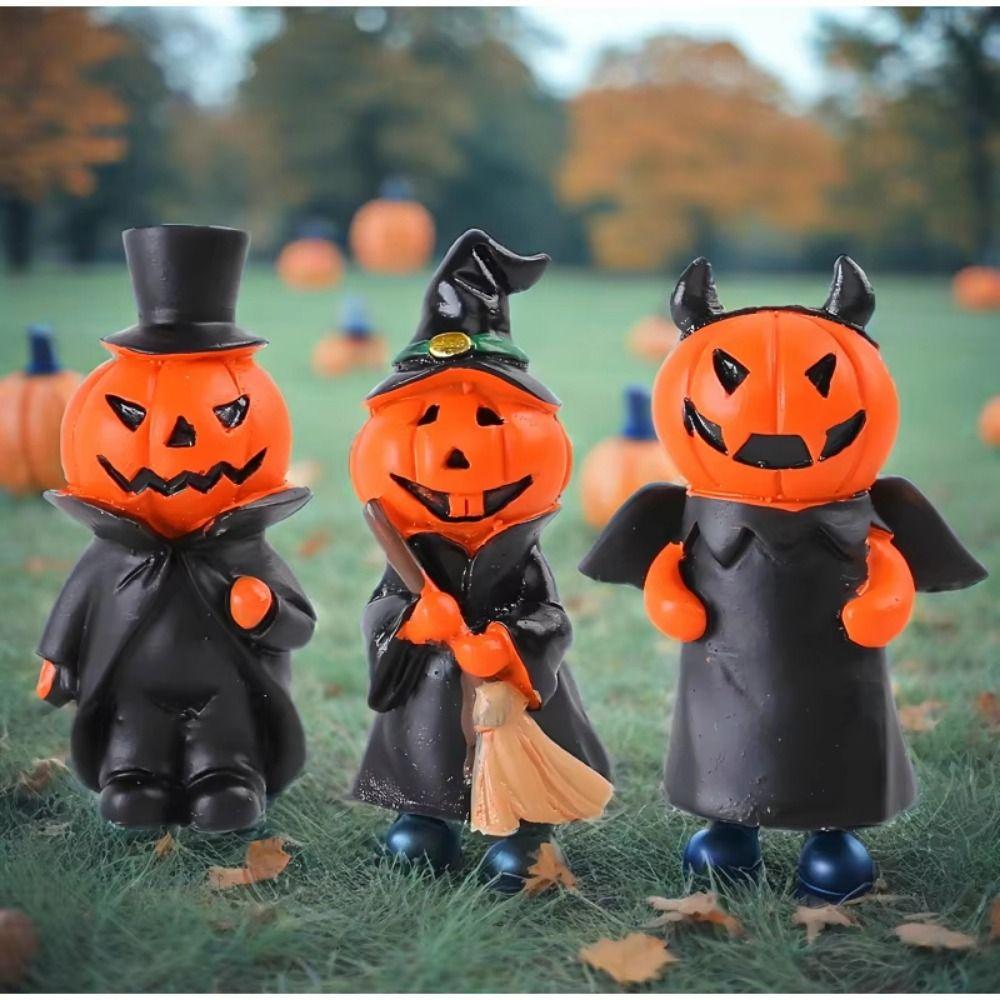 3Pcs/Set Durable Pumpkin Wizard Statue Craft Halloween Devil Decoration  Office Display
