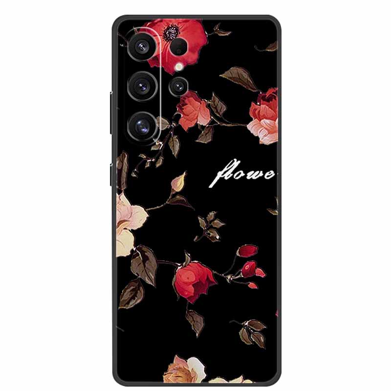 For Samsung Galaxy S26 Ultra Case Cute Floral Black Luxury Soft Silicone Back Cover For Samsung S26 Ultra Cases GalaxyS26 Ultra