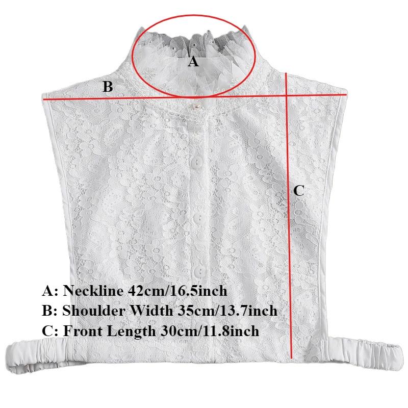 Chiffon Lace Fake Collar for Autumn Sweater Shirt High Stand Deatchable Collar Decoration Female Embroidery False Collar