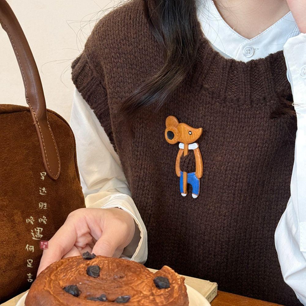 Cartoon Wooden Brooch Unisex Design Scarf Buckle New Animal Sweater Pin  Clothing Accessorres