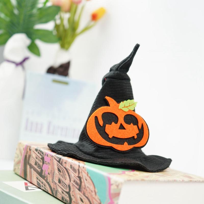 Halloween Pet Dog Hats Adjustable Cute Pet Witch Hat Cosplay Witch Hat With Pumpkin Ornaments Halloween Pet Festival Costume