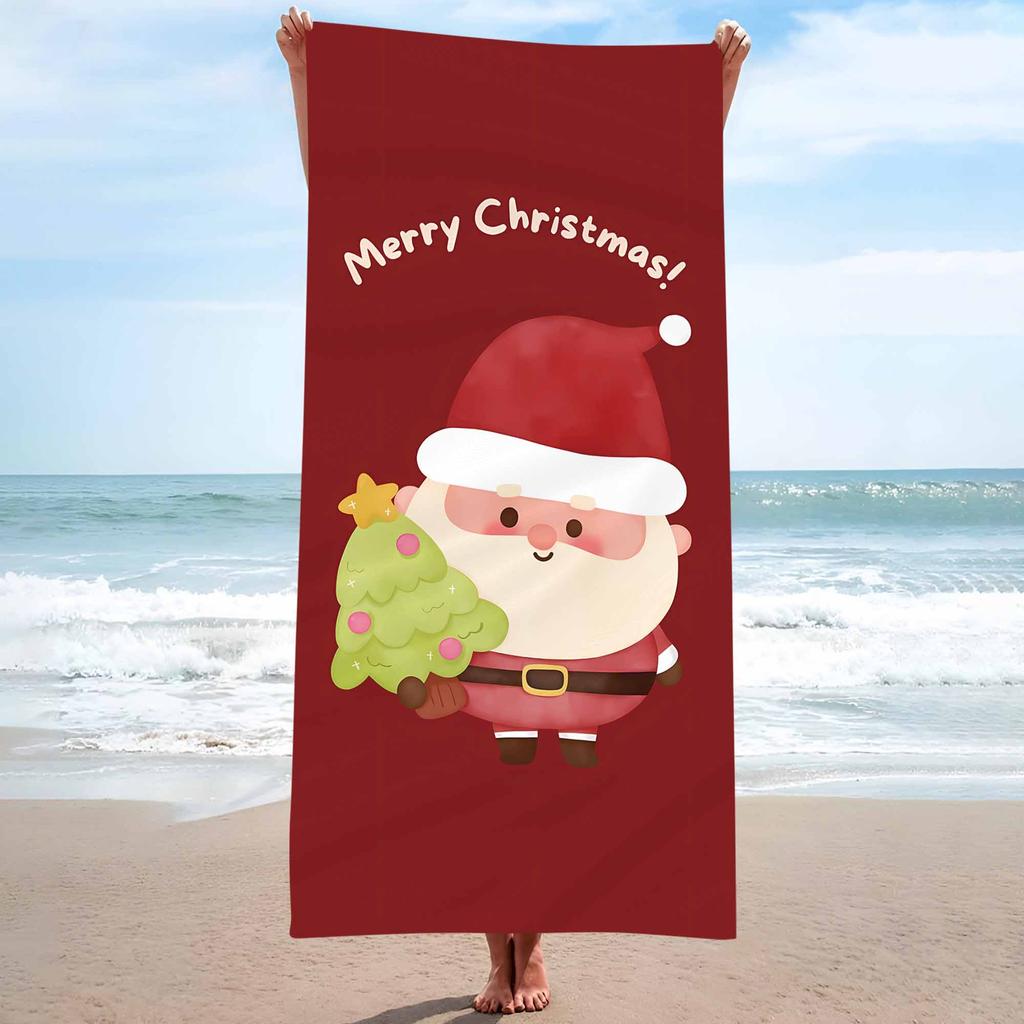 Merry Christmas Santa Claus Background Cute Single sided Printed Beach Towel Home Decoration Bath Towel 75x150cm Bathroom