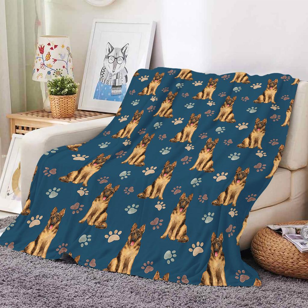 Cute Dog Printed Flannel Throw Blanket Soft Cozy Pet Pattern Fleece Blanket for Sofa Bed Couch Home Decor Customized Blankets