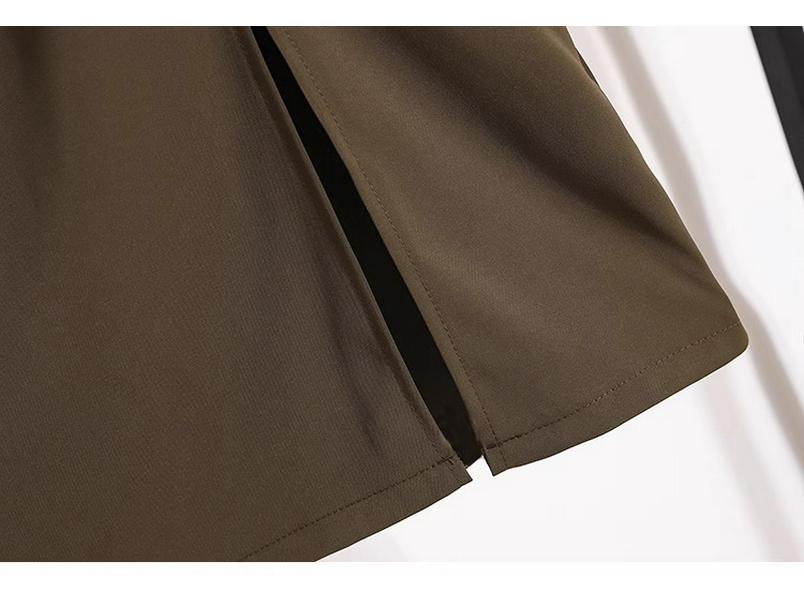 Women’s High-Waisted Black Midi Skirt with Slit – Elegant Draping for Spring and Autumn 2024.