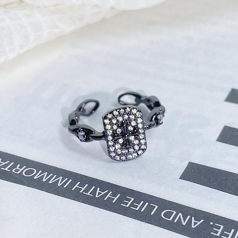 Dark Series Personality Trendy Cool Love Open Ring Irregular Inlaid Zircon Punk Retro High Sense Ring Woman