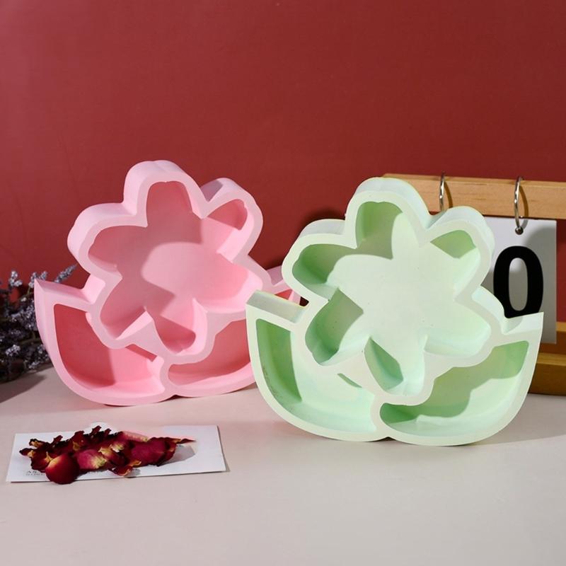 Flexible Sturdy Silicone Epoxy Resin Castes Mold Flower Shaped Tray Dishes Molds for Craft and Home Decoration