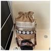 Women's 2024 New Vintage Casual Ethnic Style Bucket Bag Street Fashion Contrast Color Shoulder Bag