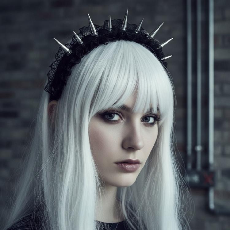 Stylish Punk Gothic Hairband Styling Accessory Hairhoop Rivet Studs Lace Trim Strong Hold Headwrap For Costume Event