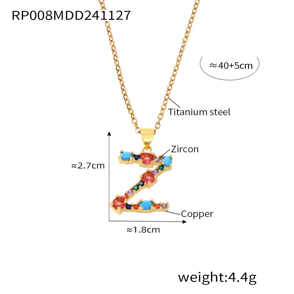 Colorful Zircon Alphabet Pendant Necklace - Hip-Hop Style
