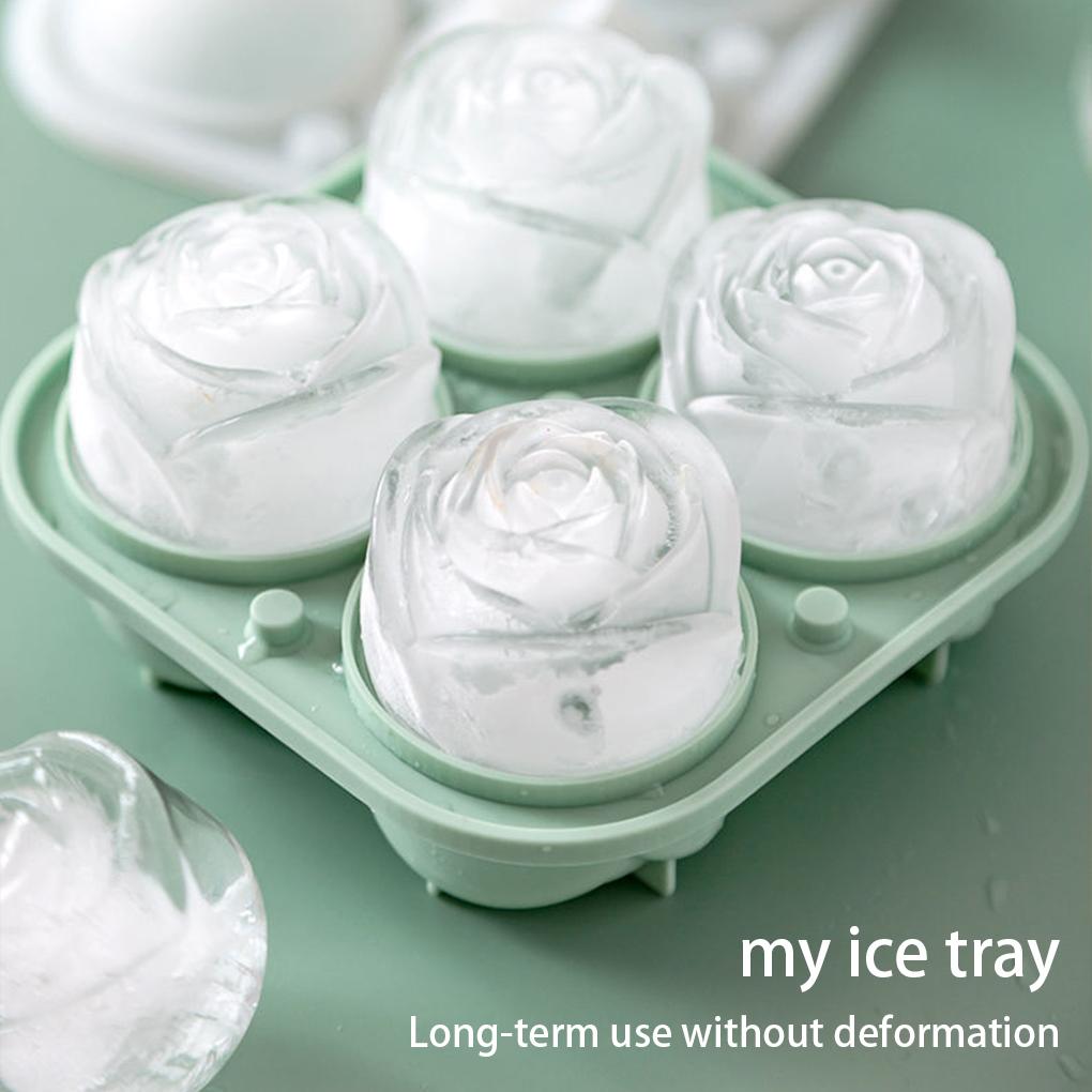 4 Holes Ice Cube Mold Silicone Rose Shape Cold Beverage Chocolate Tray Household Homemade Kitchen DIY Making Mould