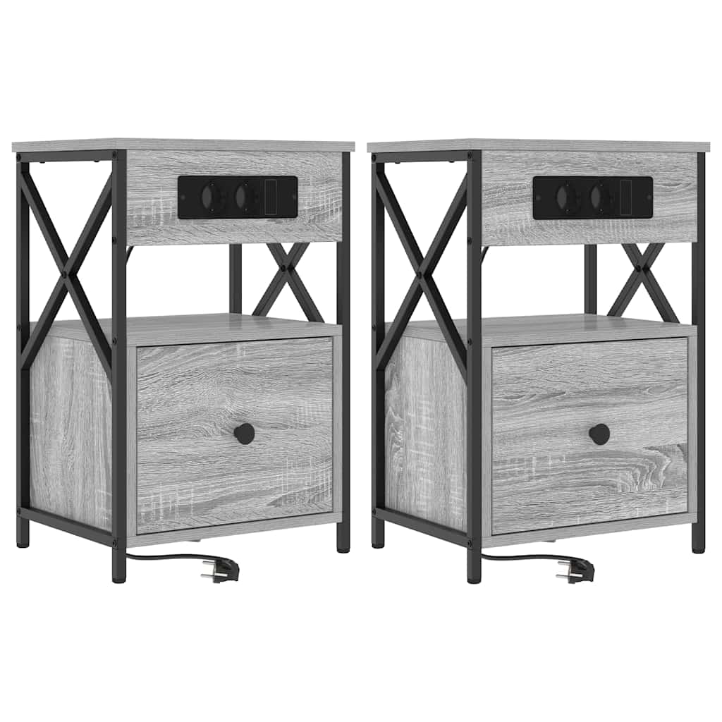 Nightstand Set of 2 Grey Sonoma 40 x 31 x 60 cm Engineered Wood