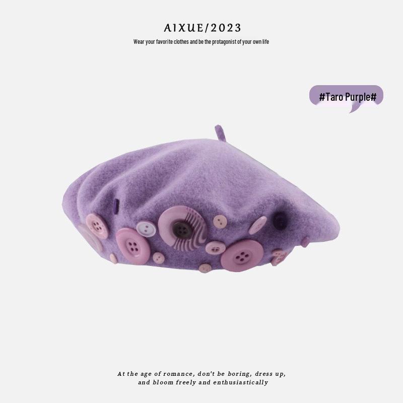 

Ретро Кофейно-коричневый Шерстяной Берет для Женщин - Зимне-осенний Стиль с Универсальным Дизайном на Пуговицах лаванды фиолетового