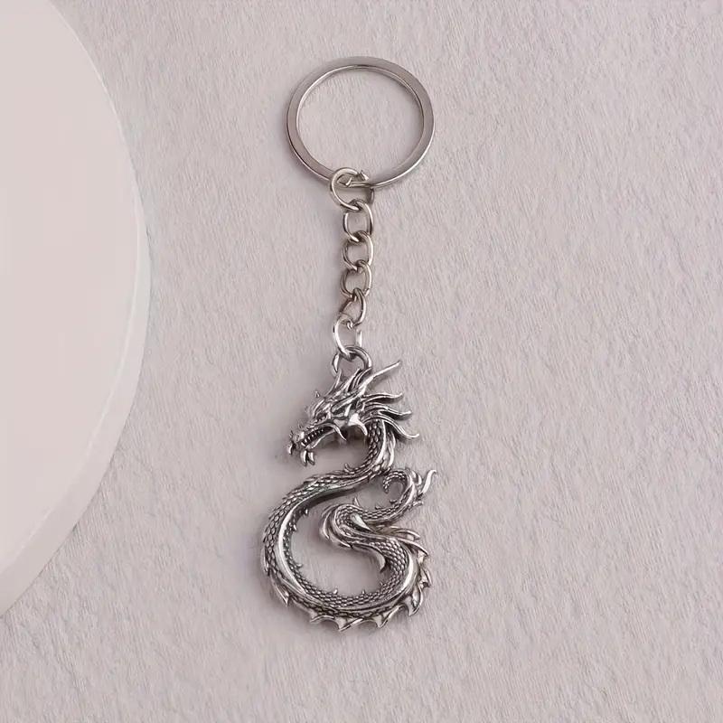 Vintage Silver Zinc Alloy Dragon Shape Keychain Pendant, Birthday Or Other Holiday Gift, Creative Fashion Item, Retro Style