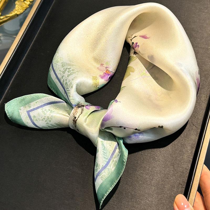 Printed Soft 100% Real Silk Scarf Fashion Foulard Women Square Neckerchief Floral High Quality New Hair Tie Bandana