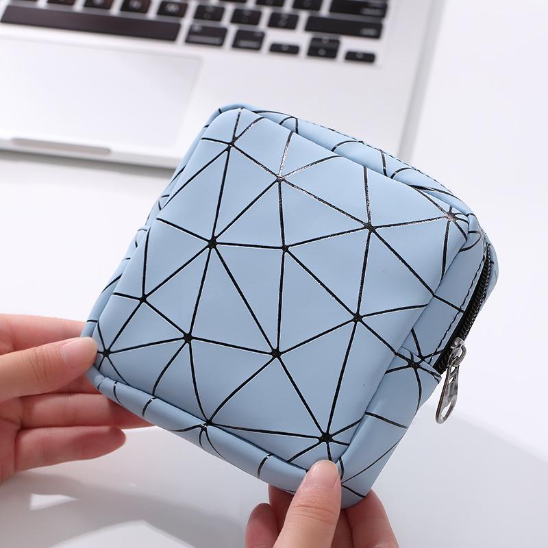 PU Multi-Purpose Diamond Pattern Sanitary Napkin Bag: Portable Menstrual Pad, Lipstick, & Coin Purse for Girls