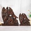Wooden Holy Family with Guardian Angel Statue Ornament Catholic Religious Statue Home Decor