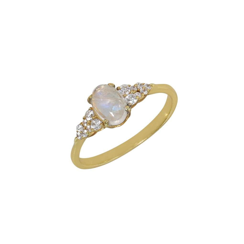 Gold Plated Moonstone Ring, Birthstone Jewelry, 925 Sterling Silver, Gift For Her, Delicate Women Jewelry, Gold Plated Ring
