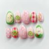 24PCS Cute Cartoon Cat Almond Press on Nails Sweet Flowers Blue Gradient French Fake Nails for Women Girls Wearable Manicure Tip