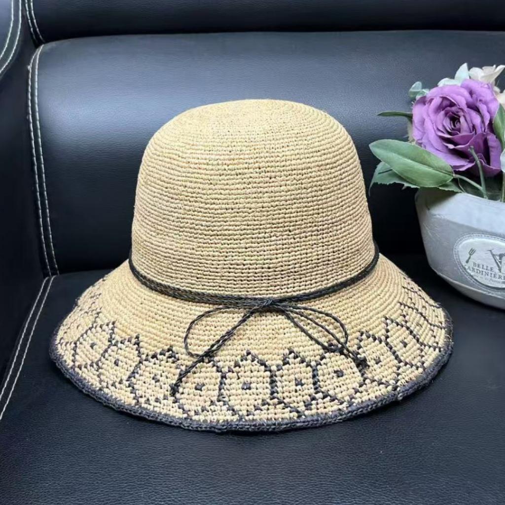 Handmade Hook Raffia Hat Women's Summer Visor Hat Beach Hat Sun Hat Travel Foldable Basin Hat Bucket Hat