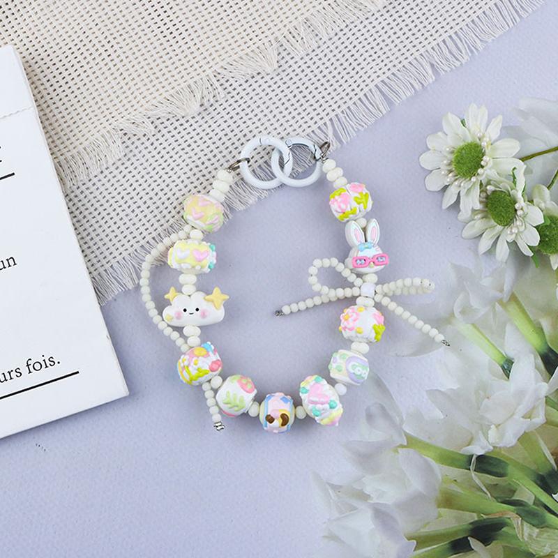 Color Cute Hand Drawn Beaded Mobile Phone Chain Pendant Anti Loss Phone Case Wrist Bag Hangings Decoration
