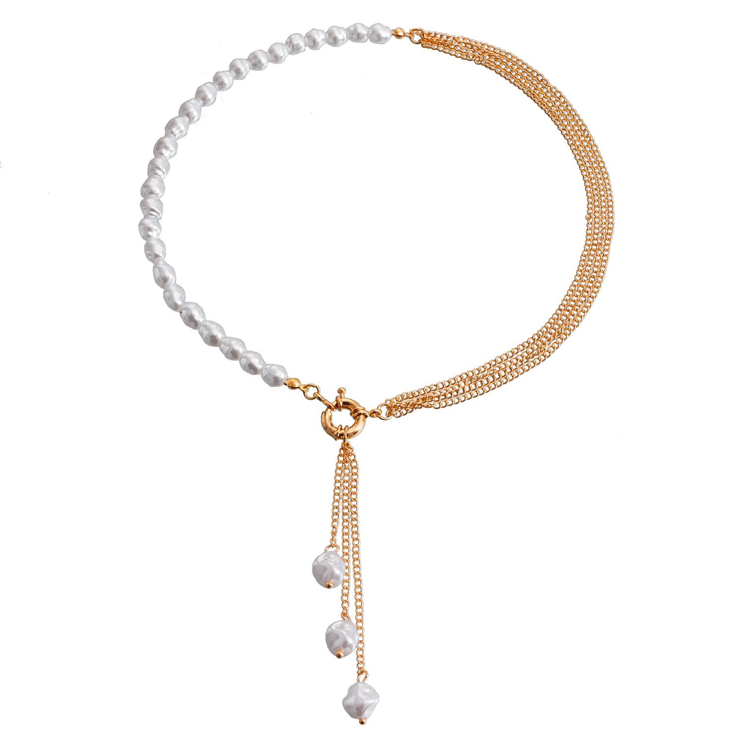 

Temperament asymmetric special-shaped imitation pearl fringed necklace, mixed and matched punk thin chain necklace золотой