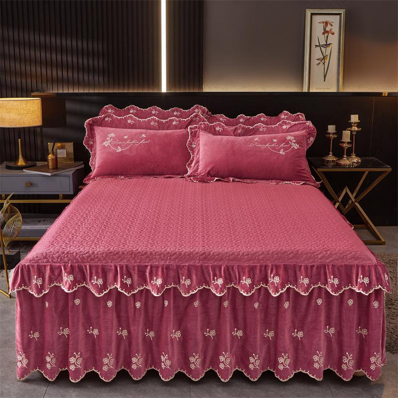 Jupe de lit en Fiber de lait d'hiver, couvre-lit matelassé en dentelle, épais et chaud, couverture de matelas en polaire pour bébé, literie en molleton de corail