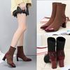 Women's Mesh Stretch Fabric Square Heel Nude Boots Pointed Casual Boots Women's Boots