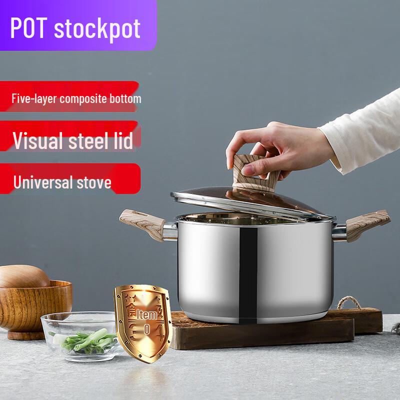 Zhi Shi 24cm 304 Stainless Steel Double Handle Soup Pot
