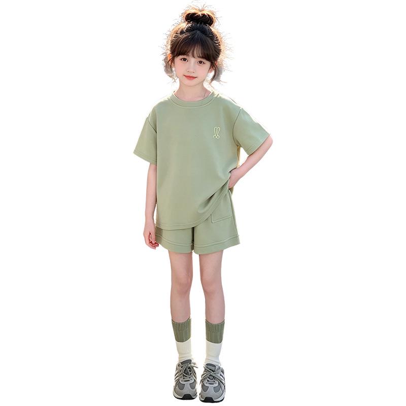 Girls' Korean Style Summer Sports Set: Short Sleeve & Shorts Two-Piece