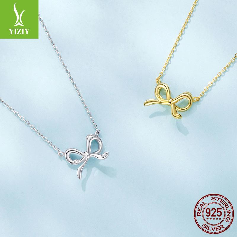 Simple Temperament Bow Necklace Collarbone Chain Versatile Classic S925 Sterling Silver Necklace Jewelry