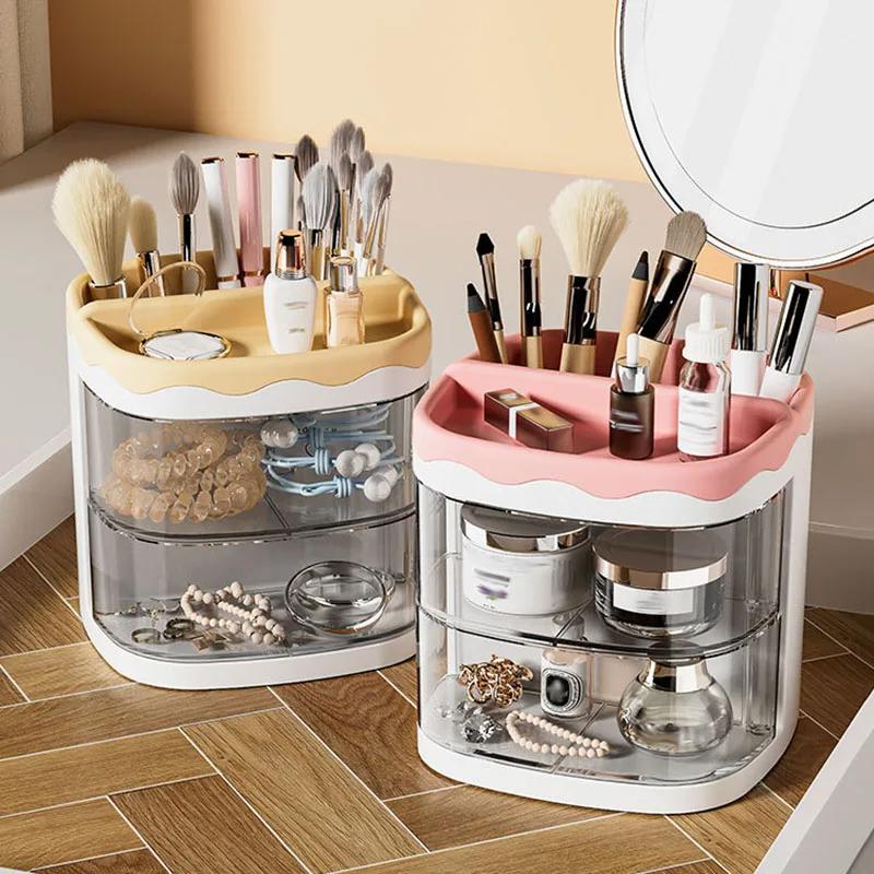 Cute Cartoon Pencil Case, Plastic Desktop Drawer Brush Box. Makeup Brush Storage Box, Classification and Compartment Storage Box