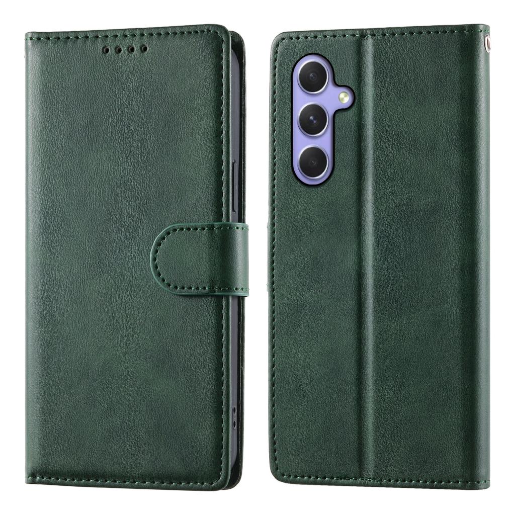 For Samsung Galaxy A55 5G Case Stand Wallet Calf Texture PU Leather Flip Phone Cover with Wrist Strap
