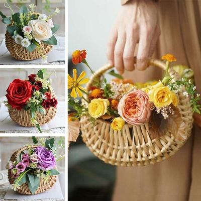Willow Rattan Flower Girl Baskets Yellow Sturdy Flower Arrangement Basket Woven Basket Picnic Container Wicker Half Moon Baskets
