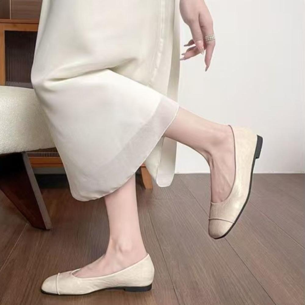 Fashion Flat Shoes Women's Leather Retro Square Head Shallow Mouth Commuter Shoes for Woman Flats