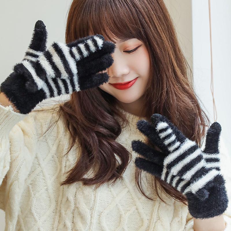 Winter Niedliche Katze Cartoon Plüsch Touchscreen Handschuhe für Studenten und Berufstätige