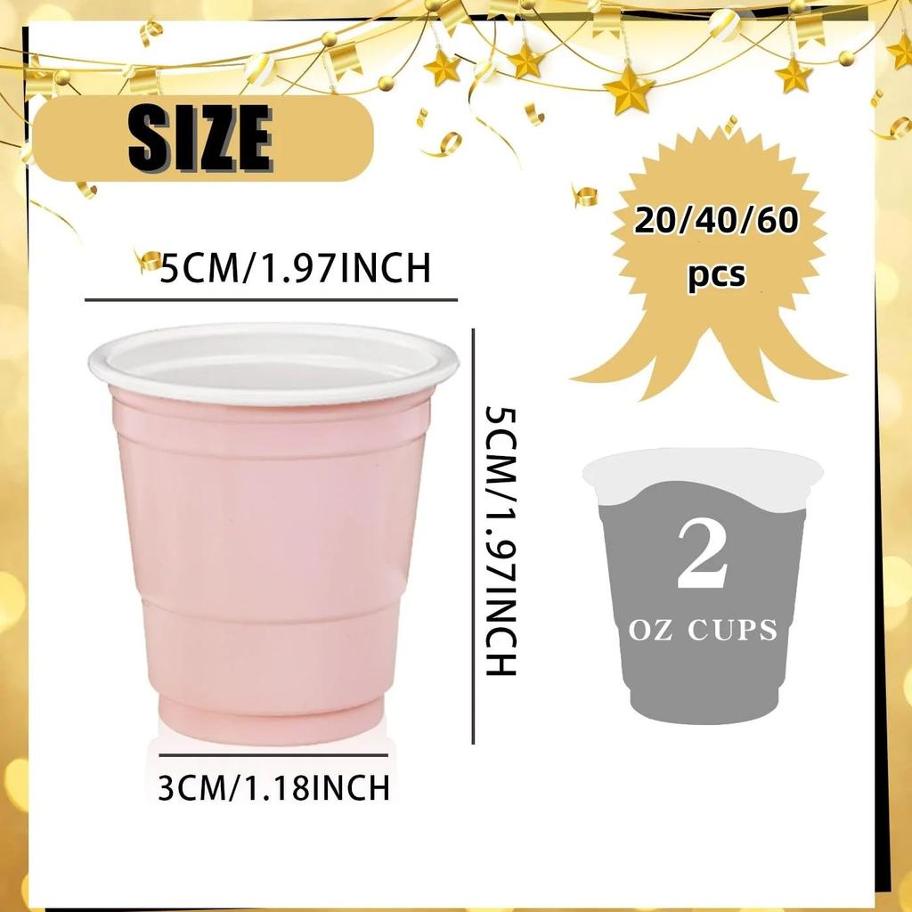 20-60 Stück 2oz Mini Party Schnapsbecher Plastik Schwarz Rosa Einwegbecher Abschluss Geburtstag Hochzeit Feiertag Picknick Party Valentinstag