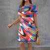 Modisches 3D-Druck Sommerkleid Locker Lässig Kurzarm Rundhals Minikleid