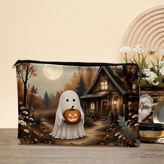 Retro Pumpkin Storage Halloween Makeup Bag, Scratch Resistant Durable Canvas Holiday Theme Stationery Bag Zipper Toiletry Pouch, for