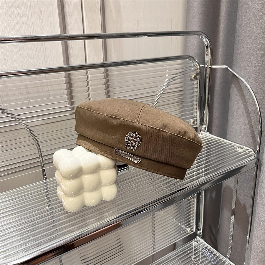 Fashion Metal Letter Octangonal Beret Trendy Beret Hat Lady Solid Color Casual Autumn Cap Vintage Simple Painter Hat Female