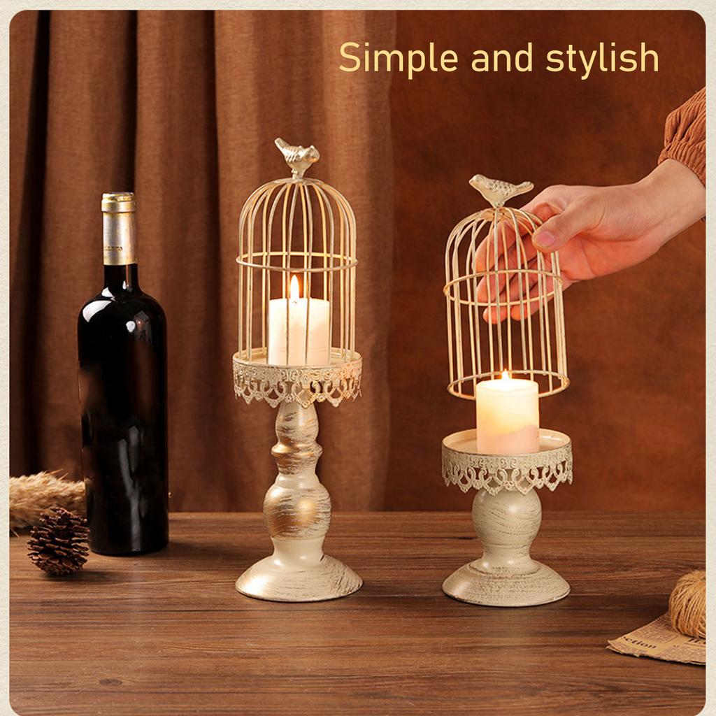 Vintage Candle Holder Iron Bird Cage Shape Candlestick Detachable Stable Base Desktop Decoration for Bedroom Restaurant Hotel