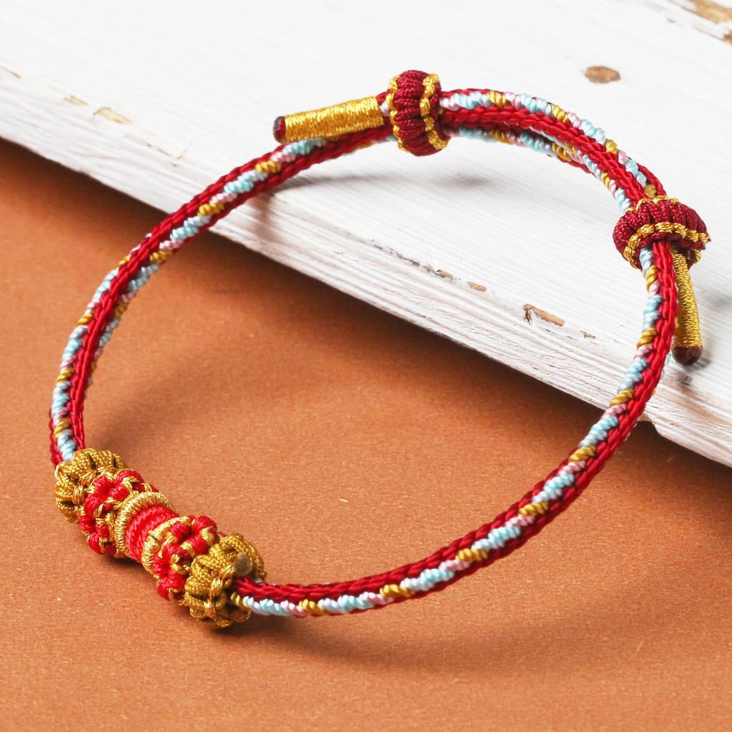 Dunhuang Handmade Red Bracelet for Women and Men, DIY Tibetan Style with Optional Gold Beads
