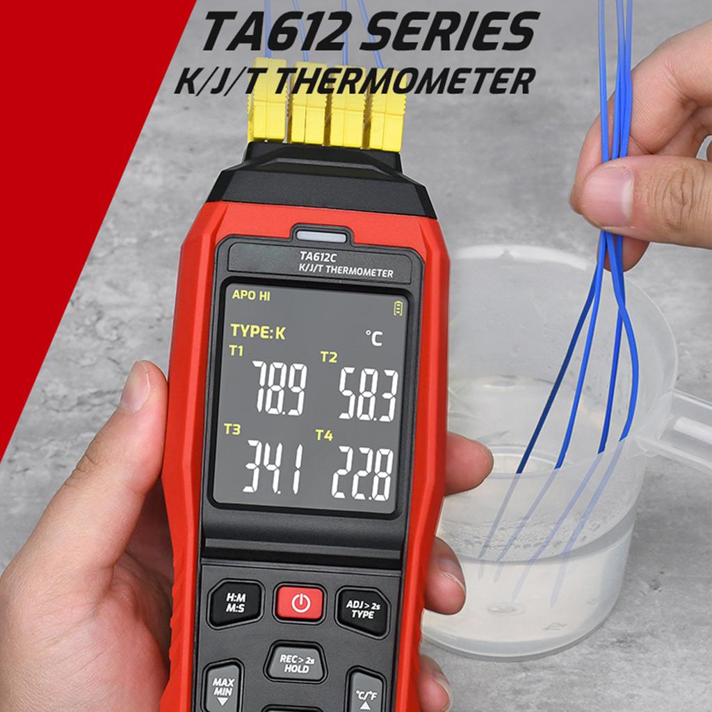 K J T Type Thermometer 4 Channels Digital Thermocouple Thermometer 5000 Group Data Storage VA Color Screen with