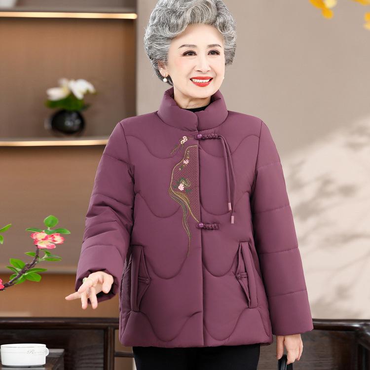 Grandma's Autumn and Winter Cotton Coat New Style Middle-aged and Elderly Down Cotton Coat Female Mother's Winter Plus Velvet Cotton Coat
