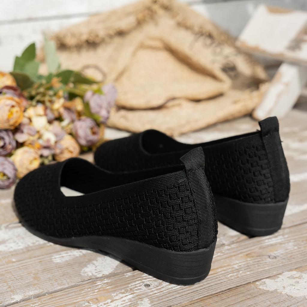 Black Shallow Mouth Round Toe Women Flats Knit Ballet Flat Shoes Casual Slip on Loafers for Women