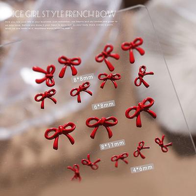 30 Piezas/Bolsa Moño para Uñas Encantos de Moño DIY Decoraciones de Pajarita Piezas de Diseño Rojo Lindas Suministros de Manicura