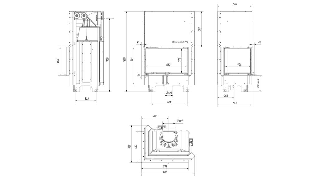Steel fireplace KRATKI MBM left 10 kW Ø 200 Lift-up