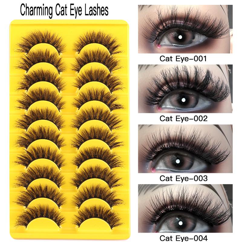 10 Pairs Of Cat Eye False Eyelashes 3D Messy Curled Eyelashes Imitation Mink False Eyelashes