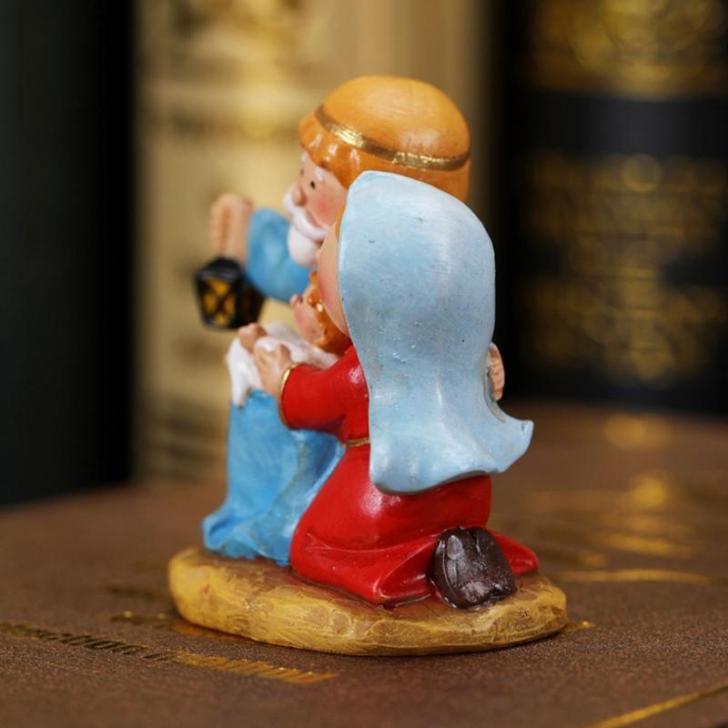 Cartoon Nativity Manger Scene Resins Miniature Figurines Christmas Tabletop Decors Ornament For Home Church Celebration
