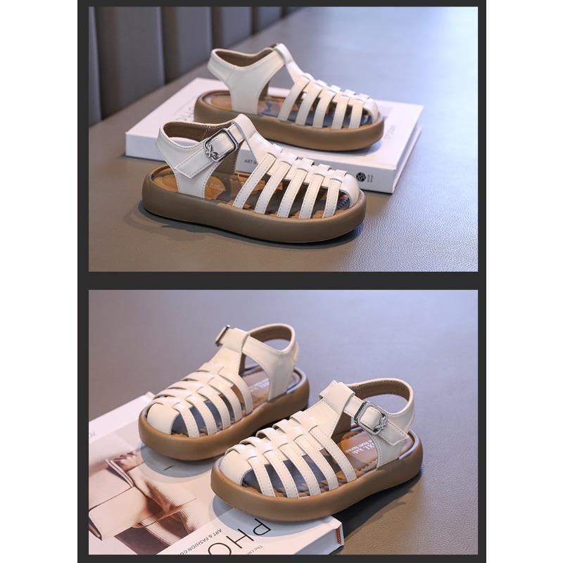 Kinderschuhe, Mädchen-Prinzessinnen-Sandalen, koreanischer Stil, geschlossene Zehenpartie, weiche Sohle, römische Strandschuhe für kleine Mädchen, rutschfeste Sportsandalen.